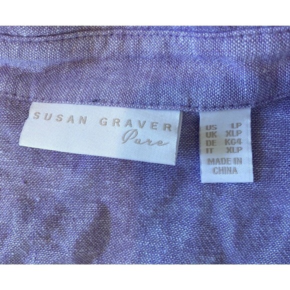 Susan Graver Pure Linen Shirt Petite Large LP Women’s Purple Button Front - Picture 3 of 7